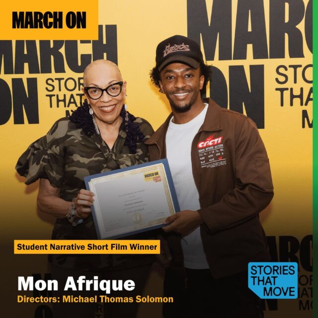 Congratulations to the March On Student Narrative Shorts Winners! 🎬🏆

🌟Mon Afrique, Directed by Michael Thomas Solomon (@msolmn)
🌟The Ally, Directed by Jennifer Marie (@nowoodennickelsllc)
🌟Anywhere the Wind Blows (@anywherethewindblowsfilm), Directed by Jay Liu (@j.liu_)

This year the March On Festival celebrated Emerging and Student filmmakers Competition winners for who submitted short form content, both narrative and documentary, focused on civil rights movements, the civil rights era and social justice issues.

These Student Narrative Shorts were screened at the Film Competition Finalist Screenings at the 2024 March On Festival! 

#MarchOnFest #FilmScreening #StudentFilmmakers #CivilRights #StoriesThatMove